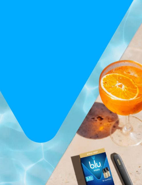 Blu pods on sandy beach with a drink